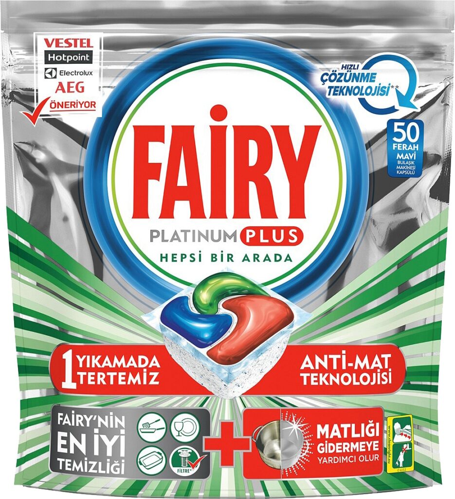 fairy platinum plus bulaşık makinesi tableti 50'li